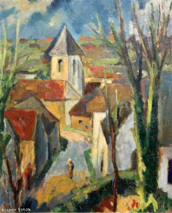 Robert Simon (French, 1889-1961) Eglise dIlfranche and another view of a French village 10.5 x 13.5in. and 17.5 x 14.5in.
